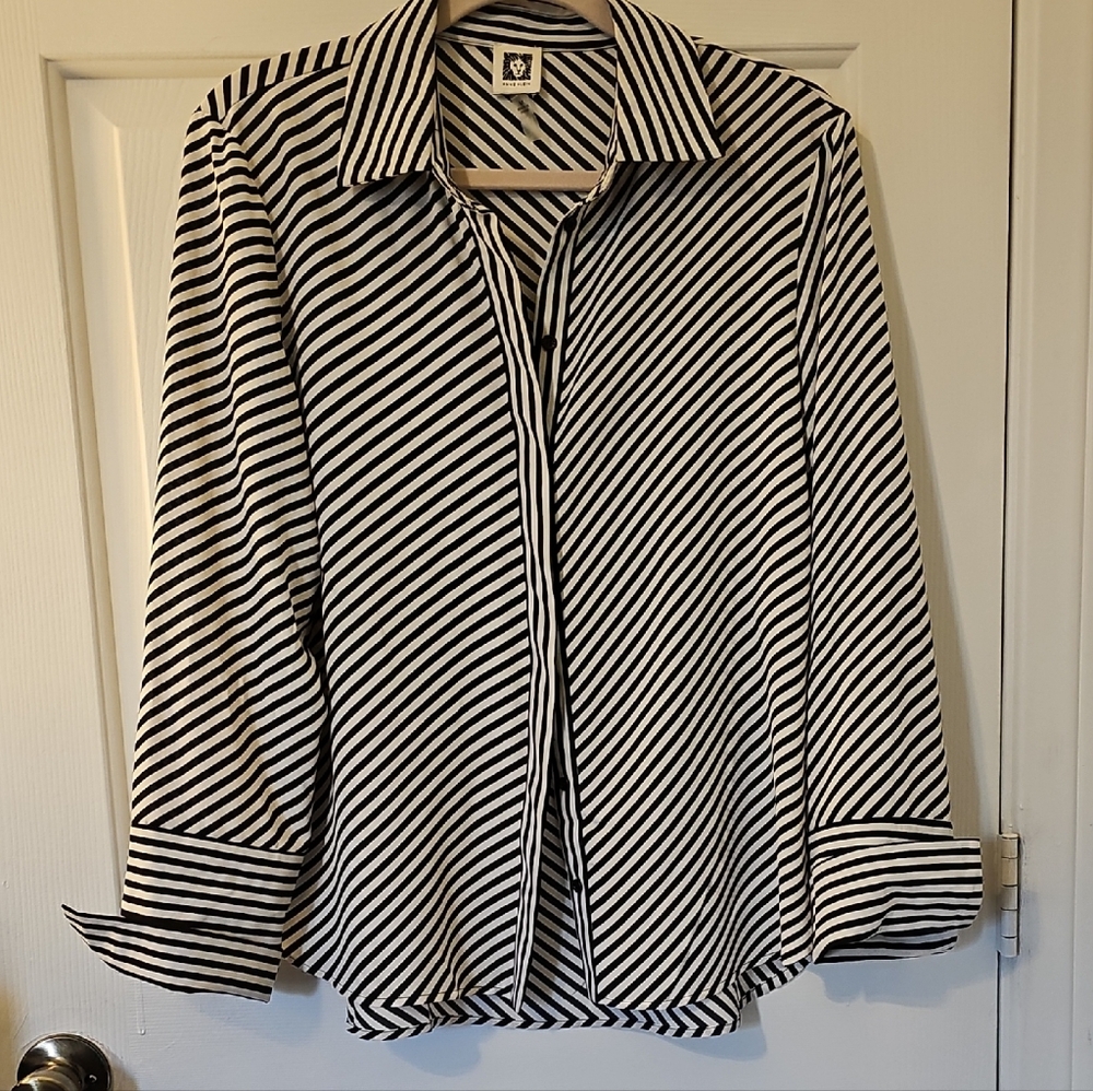 Anne Klein Black and White Striped Blouse